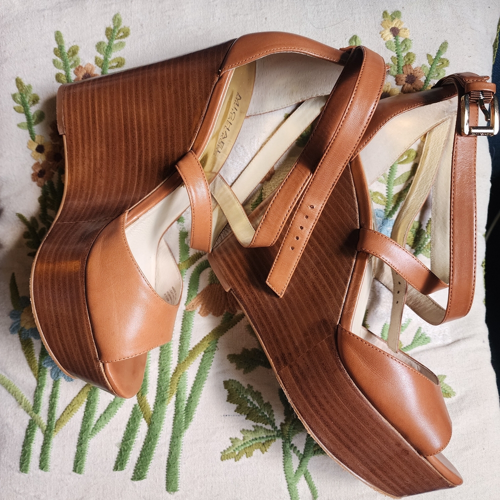 Michael Kors Brown Wedge Sandals with Ankle Straps